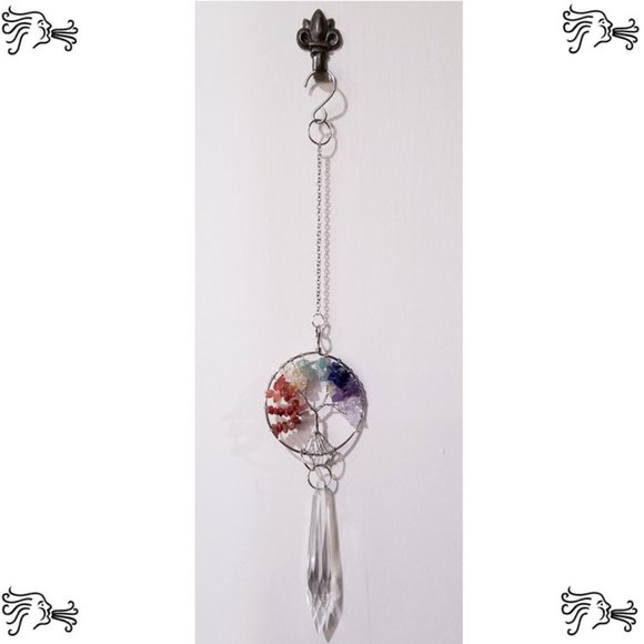 Chakra Mixed Stone Natural Stone Sun Catcher Crystal Prisms Tree of Life Chakra - Picture 2 of 2